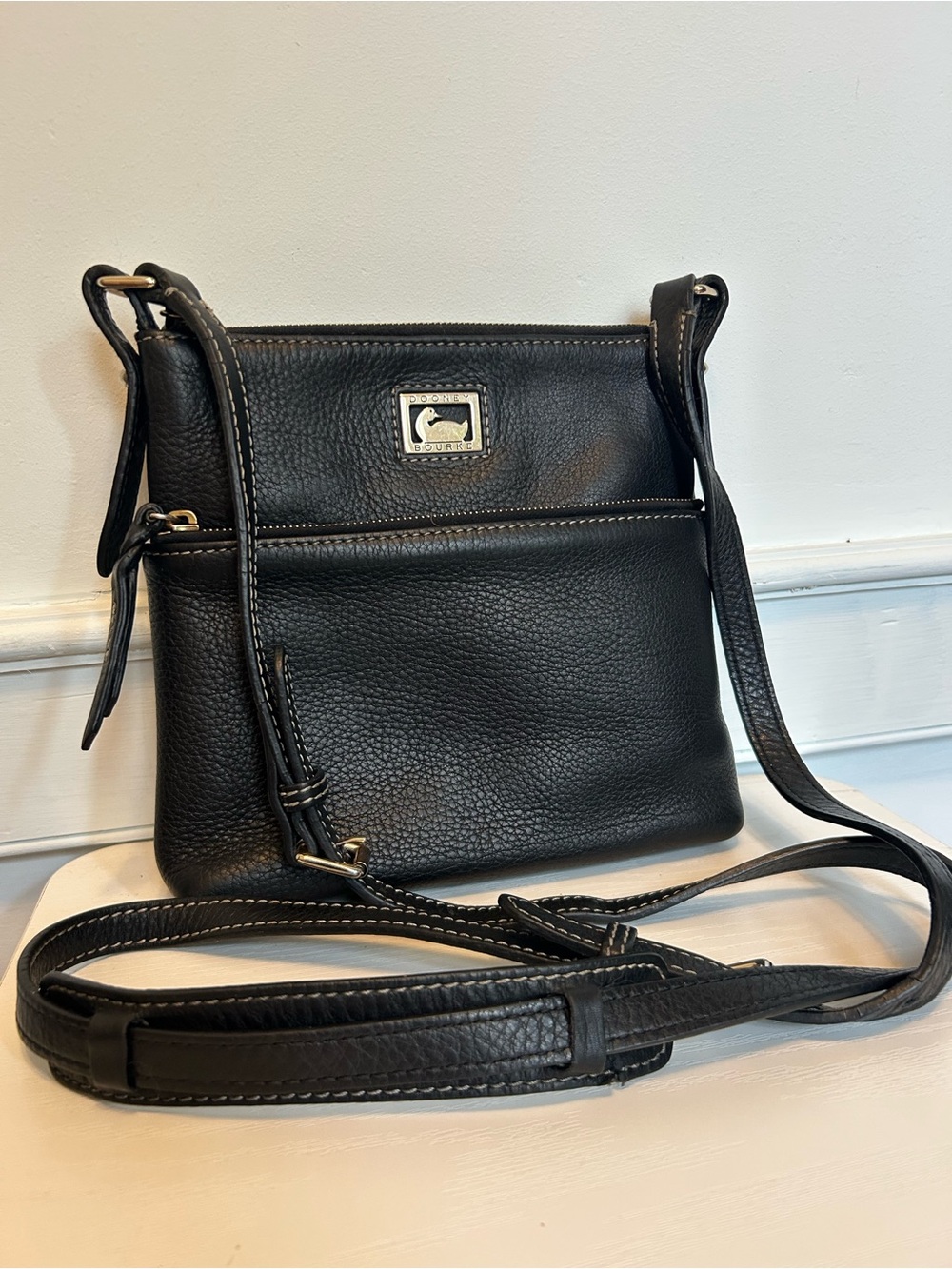 Dooney & Bourke Dillen Black Pebbled Leather Letter Bag